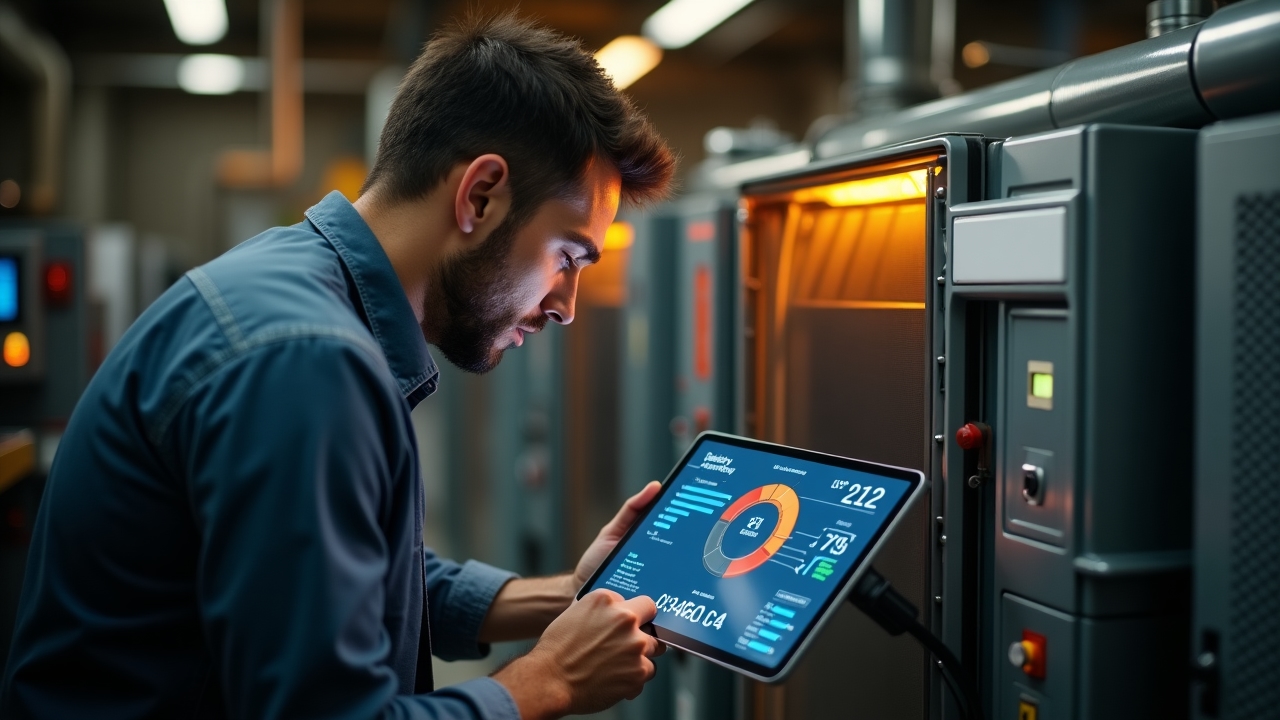 Técnico especializado analizando componentes de un sistema de recuperación de calor